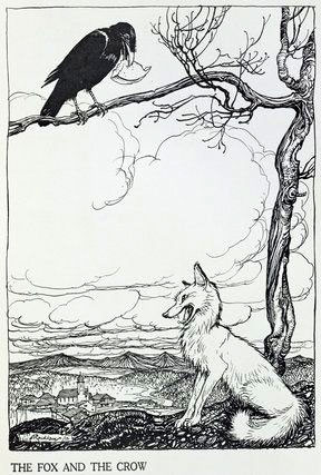 The Fox and the Crow, illustration by Arthur Rackham from 'Aesop's Fables', published by Heinemann, 1912
